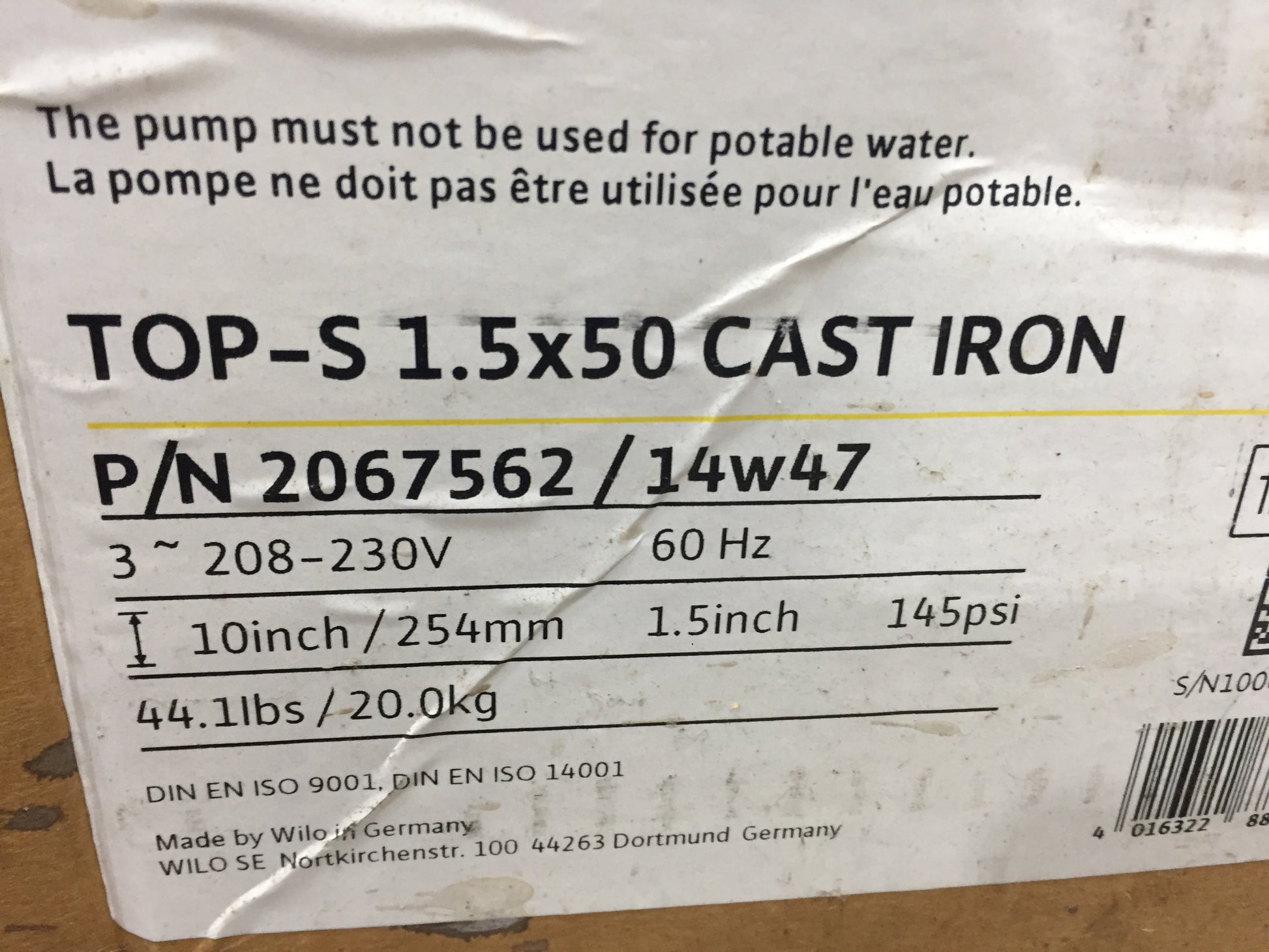 3/4 HP 2 SPEED CAST IRON WATER CIRCULATING PUMP, 208/230/60/3
