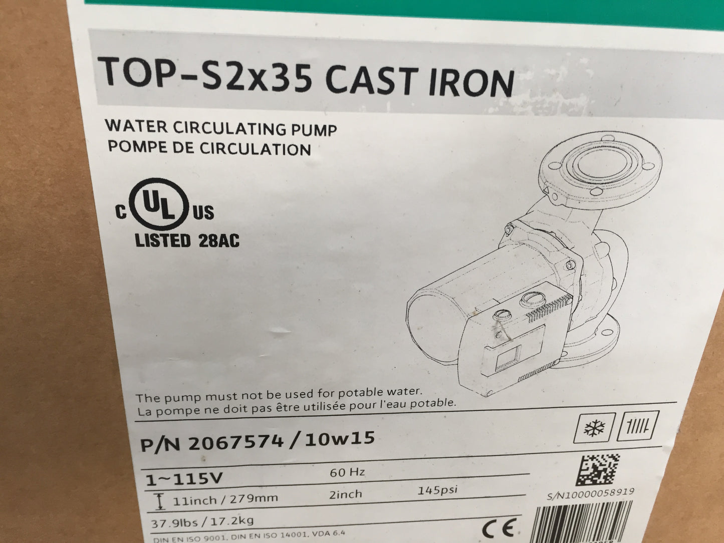 3/4 HP 2 SPEED CAST IRON WATER CIRCULATING PUMP, 115/60/1