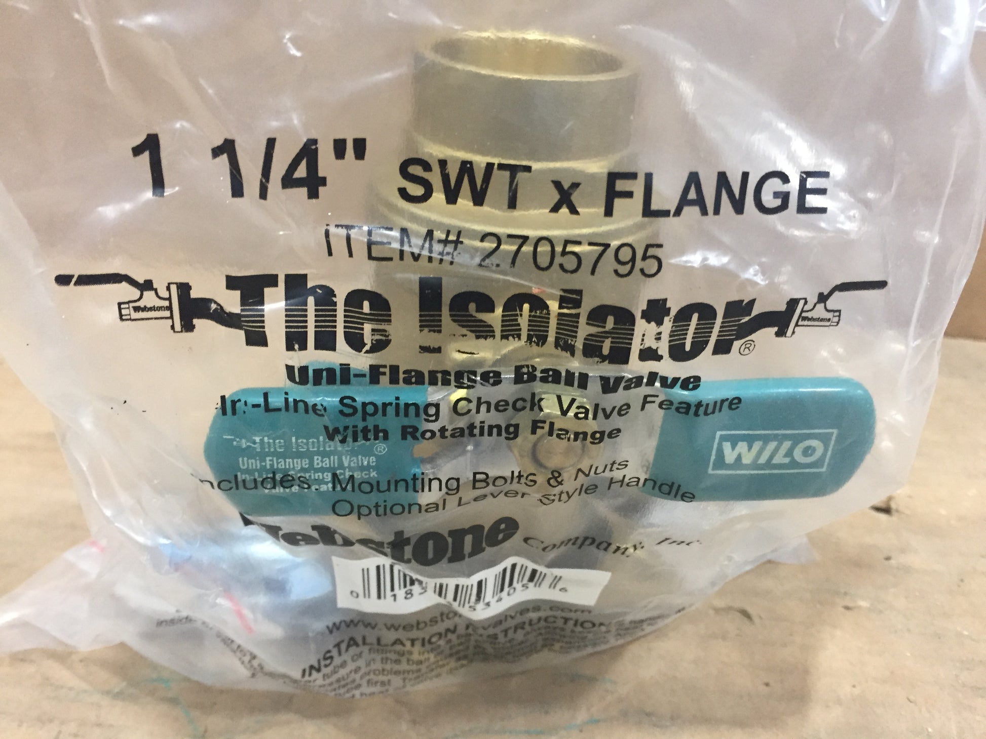 1-1/4" SWEAT X FLANGE BALL VALVE W/ IN-LINE SPRING CHECK VALVE WITH ROTATING FLANGE