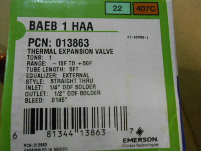 1 TON THERMAL EXPANSION VALVE R-22/R407C