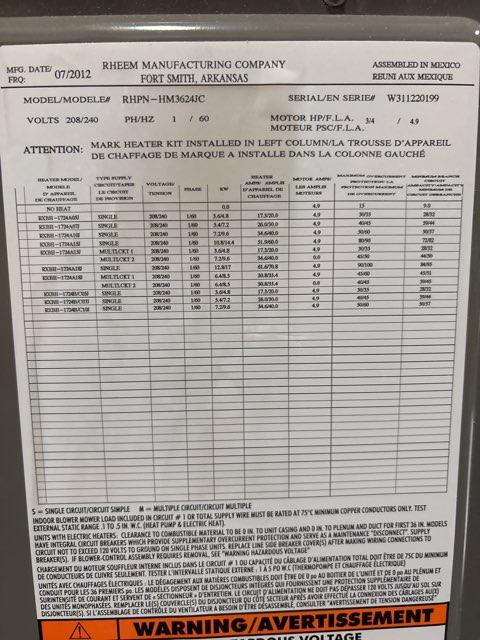 3 Ton AC/HP Multiposition Air Handler 208-230/60/1 R-410A