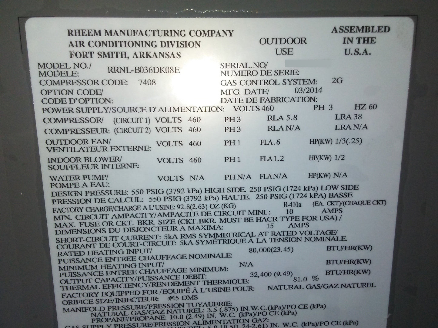 3 Ton Convertible Gas/Electric Packaged Unit 13 Seer 460/60/3 R-410A