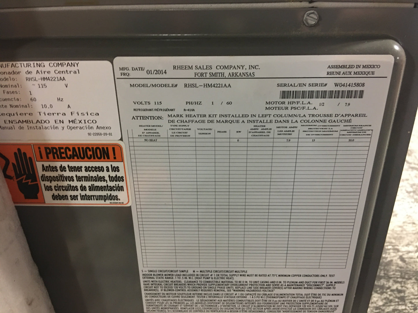 3.5 Ton AC/HP Standard Eff Multi Fan Coil; 15 SEER, 115/60/1, R-410A, CFM 1400-1600