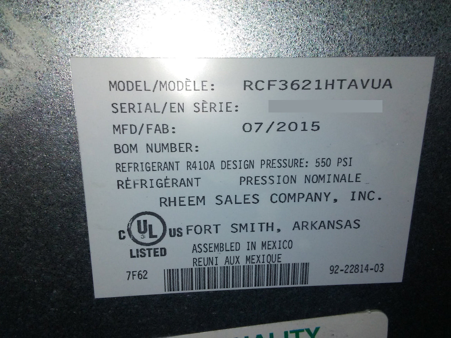 3 Ton Upflow High Efficiency Uncased A Coil R410A