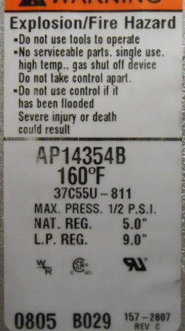 1/2" WATER HEATER COMBINATION VALVE CONTROL 