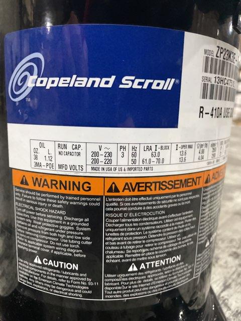 2 Ton High Temp AC/HP Scroll Compressor 200-230/200-220/60-50/3 R-410A