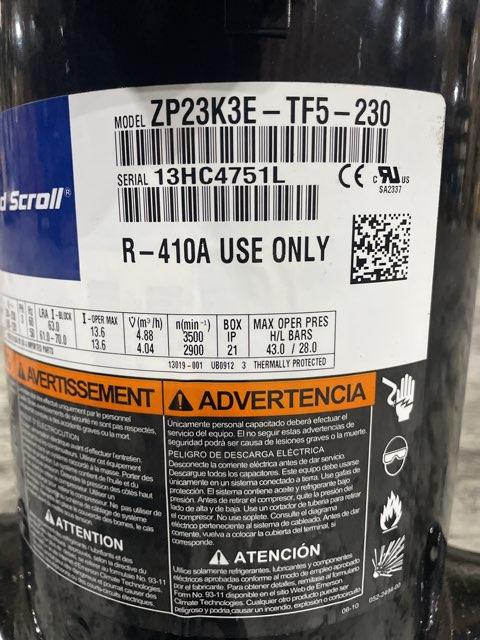 2 Ton High Temp AC/HP Scroll Compressor 200-230/200-220/60-50/3 R-410A
