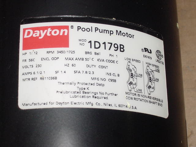 1 / .12 HP POOL PUMP MOTOR