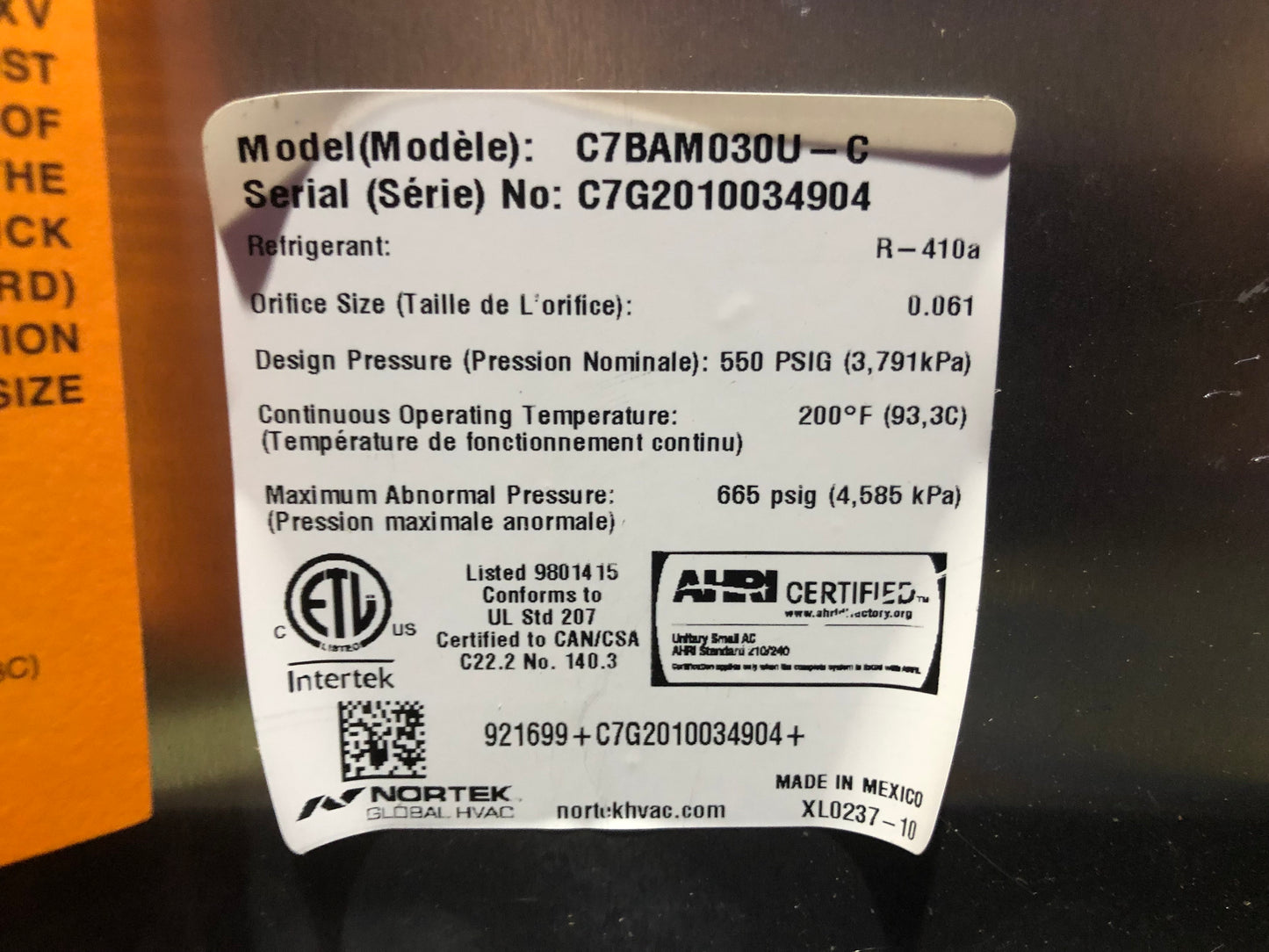 2.5 Ton AC/HP Upflow/Downflow Uncased A Coil R-410A