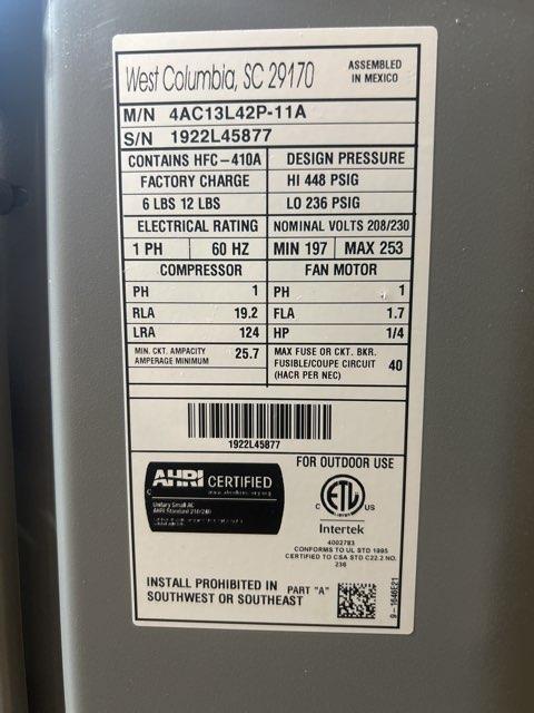 3.5 Ton Split-System Air Conditioner 13 SEER 208-230/60/1 R-410A