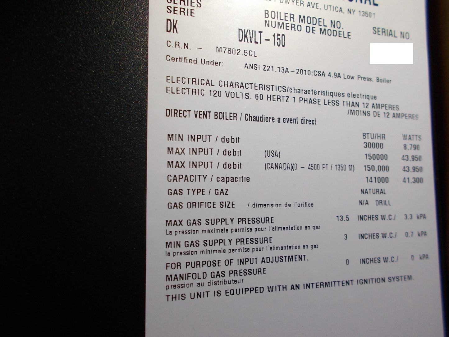 150,000 Btu Helix Vlt Dk Series Hot Water Mod Vert Laser Tube Gas Gas-Fired WallMtd Cond Boiler