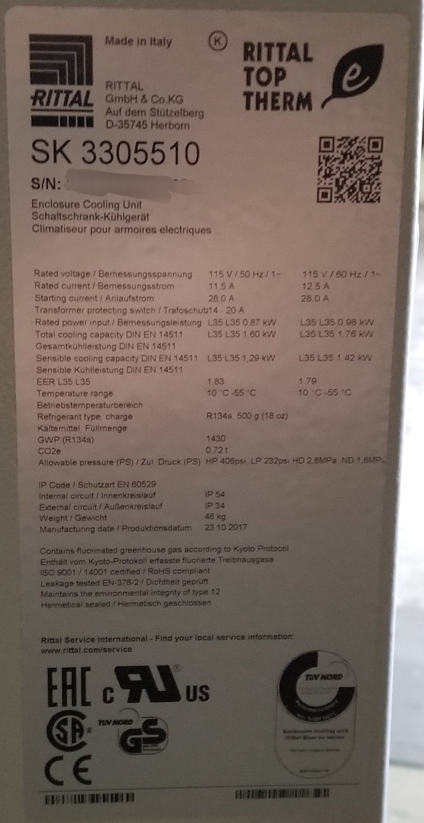 5157 Btuh Refrigerant Package Air Conditioner, 115/50/60/1 R-134A