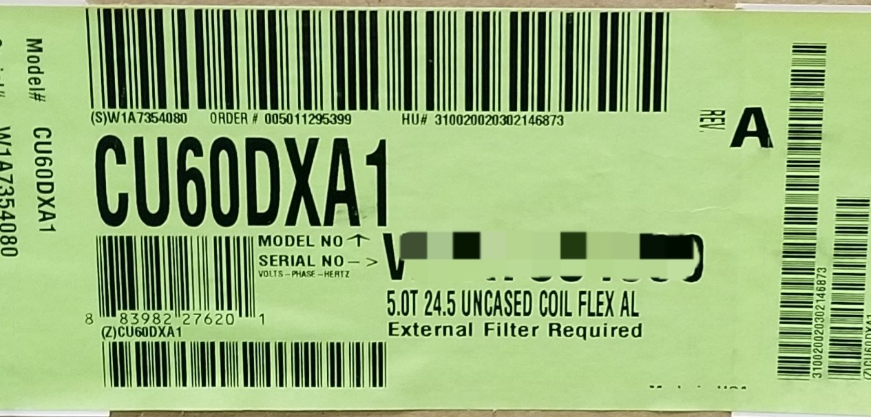 5 Ton AC/HP Upflow Uncased N Coil R-410A Or R-22