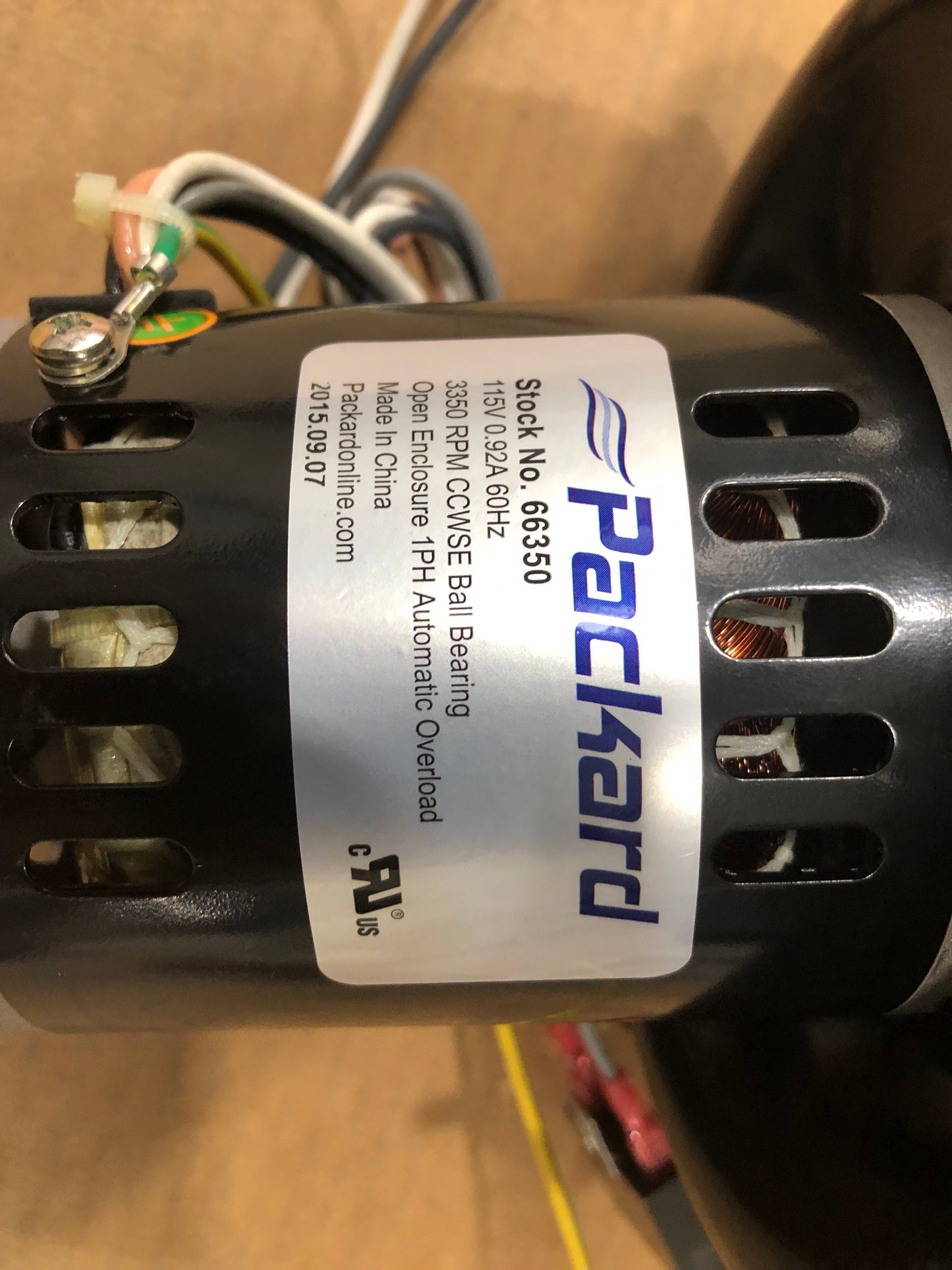 Conjunto de motor de soplador con inductor de tiro Packard de 1/25 HP, 115/60/1 RPM: 3350/1 velocidad