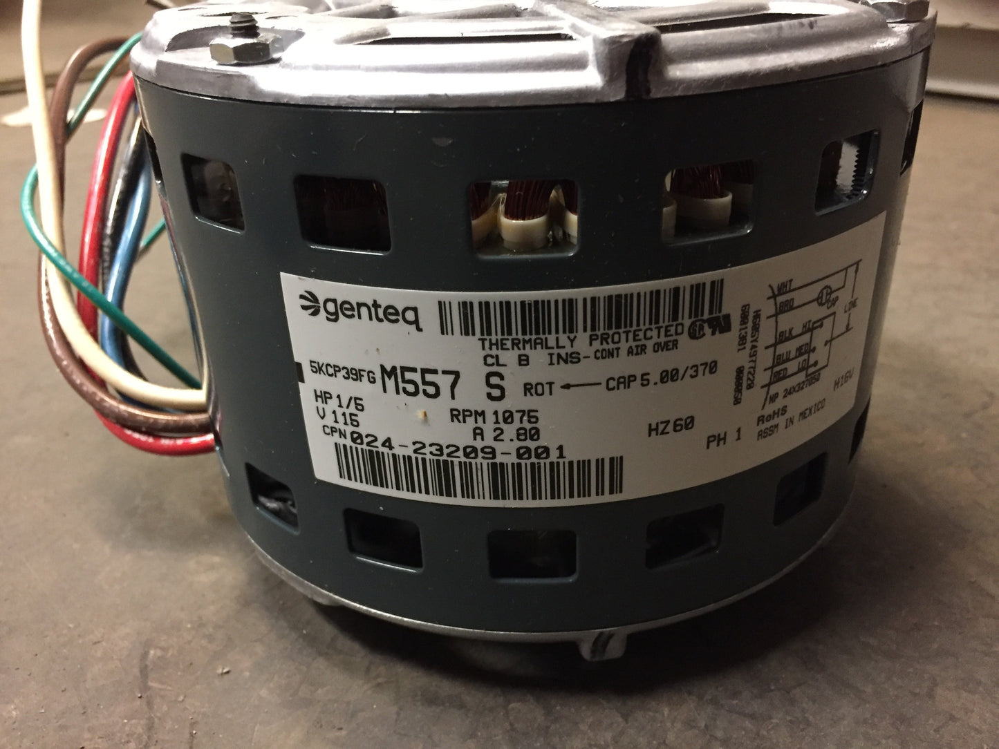 Motor soplador de 1/5 HP, 115/60/1, 1075/3 velocidades