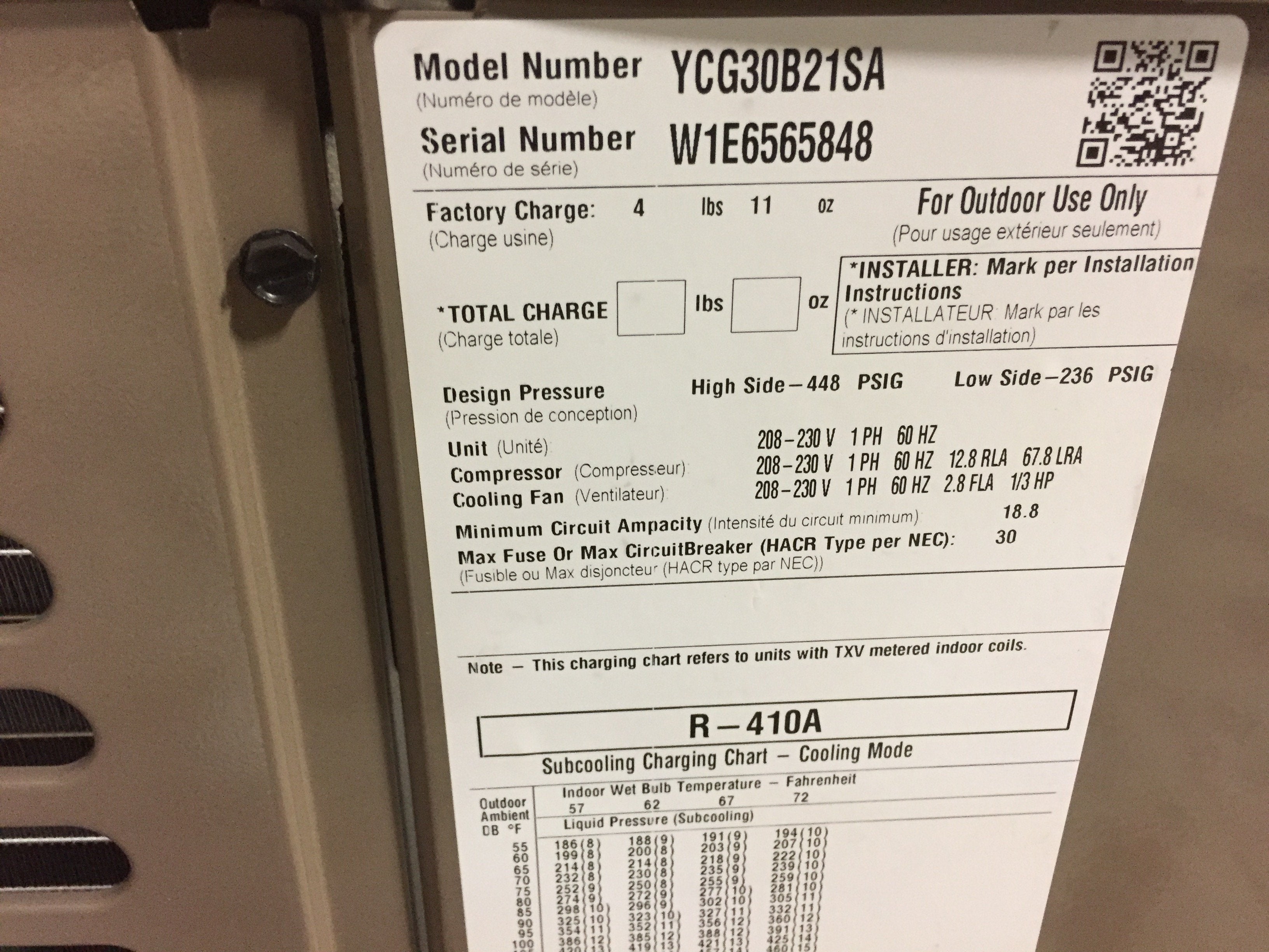 2.5 Ton Split-System Air Conditioner, 17 Seer 208-230/60/1 R-410A