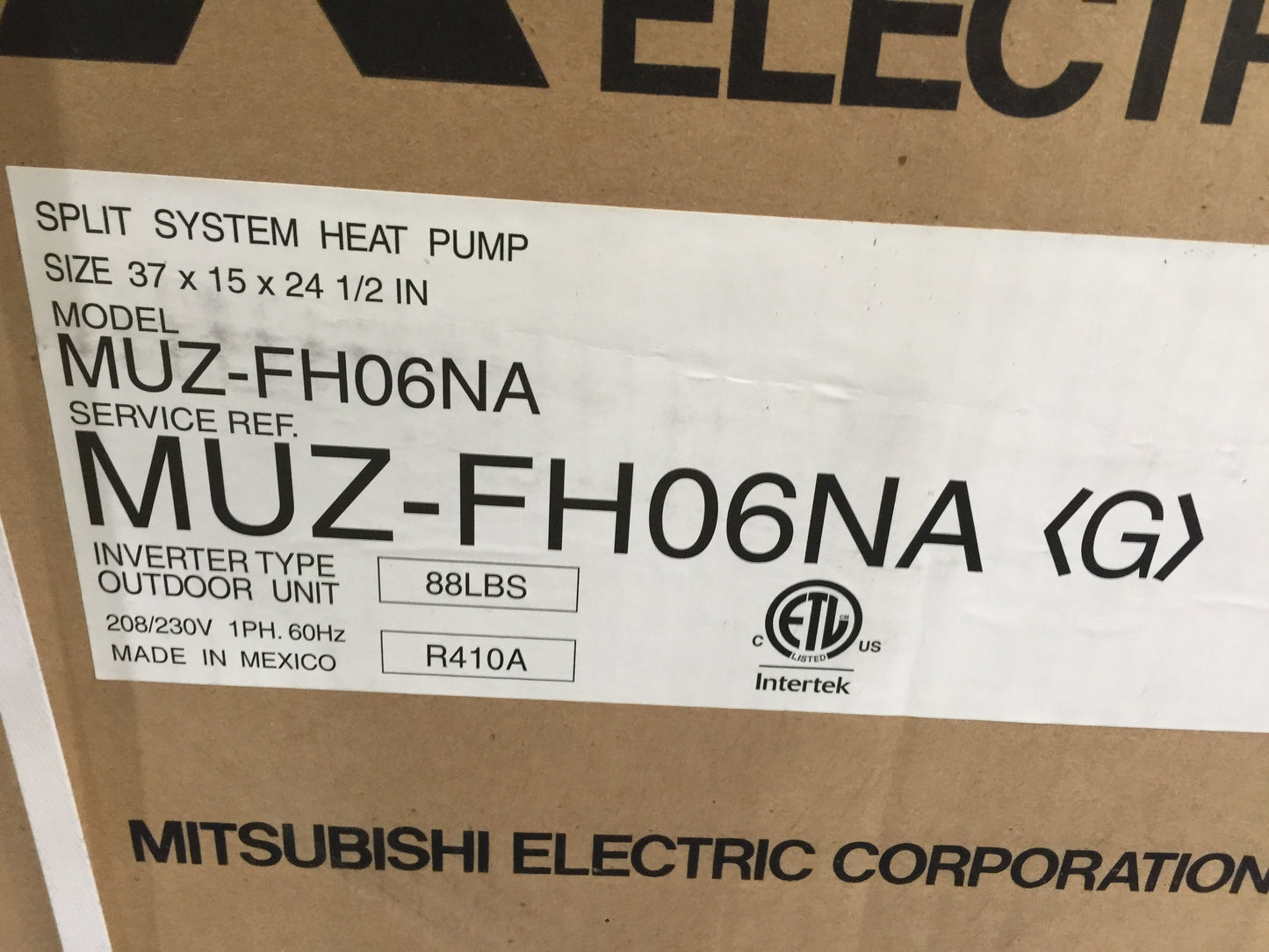 6,000 Btu Single Zone Outdoor Mini-Split Heat Pump Unit, 33.1 Seer 208-230/60/1 R-410A  CFM 137/117