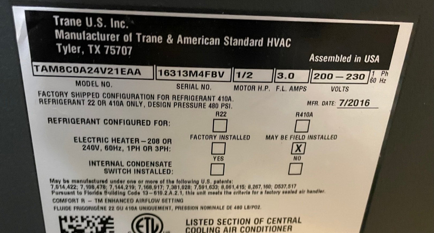 Fan coil de CA/HP con comunicación de velocidad variable y múltiples posiciones de 2 toneladas, ECM, 208-230/60/1 R-410A, 19,5 Seer