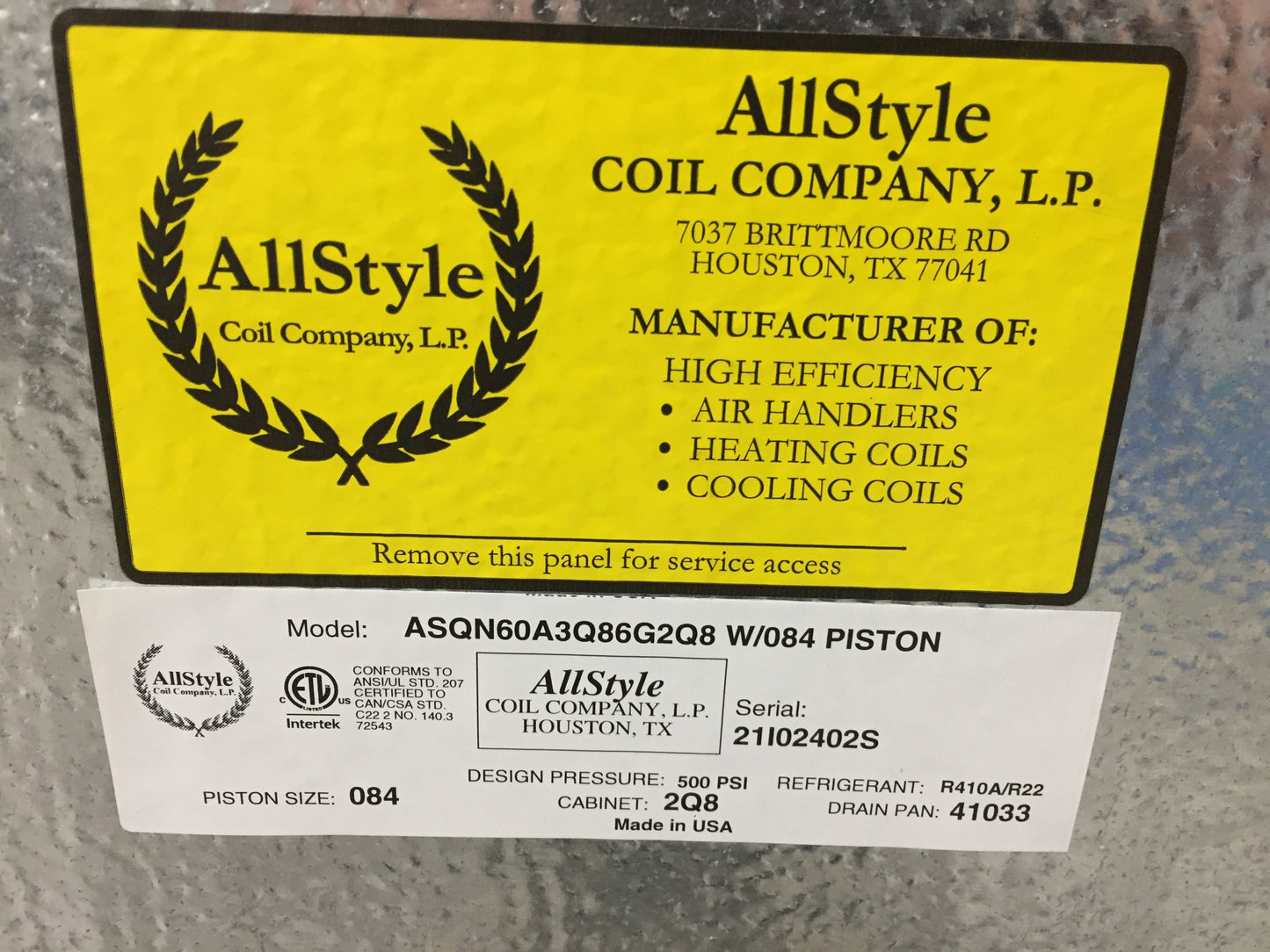 Bobina tipo A de 5 toneladas con carcasa horizontal izquierda o derecha y flujo ascendente de CA/HP