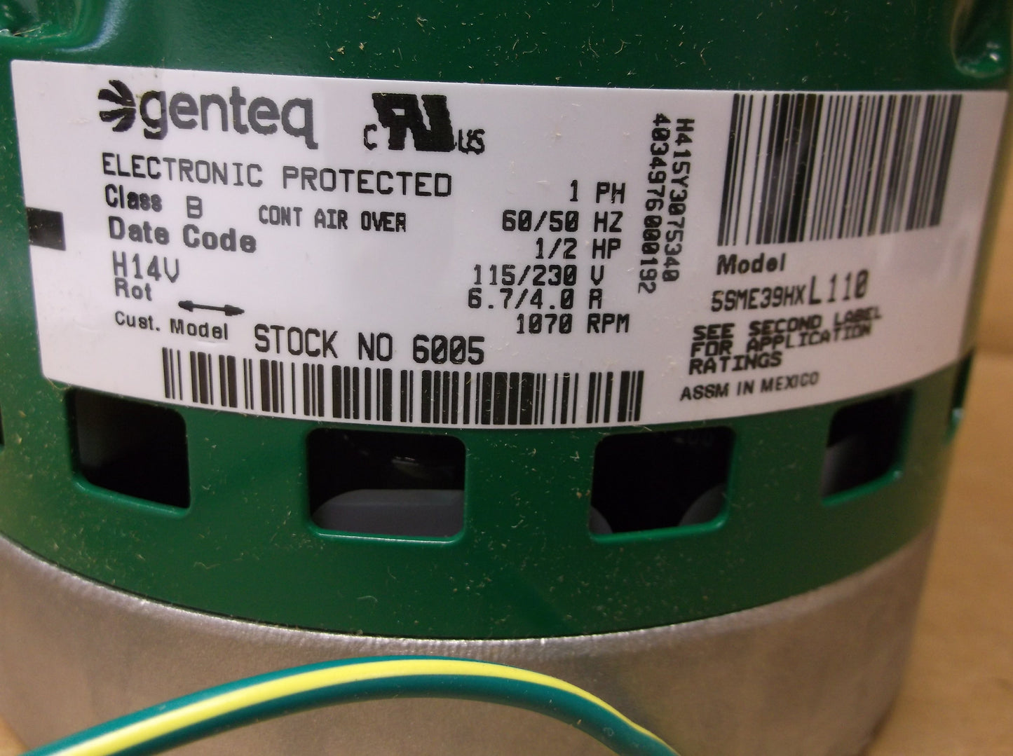 Motor de soplador de accionamiento directo ECM de 1/2 HP, 115-230/50-60/1 RPM: 1070/5 velocidades