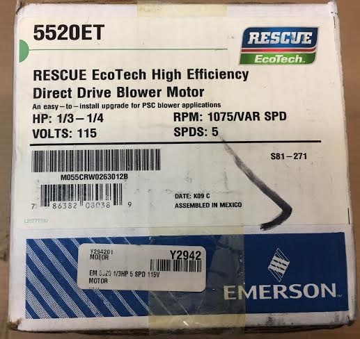 1/3 HP ECM RESCUE ECOTECH HIGH EFFICIENCY DIRECT DRIVE BLOWER MOTOR 115/60/1 RPM 1200/5 SPEEDS