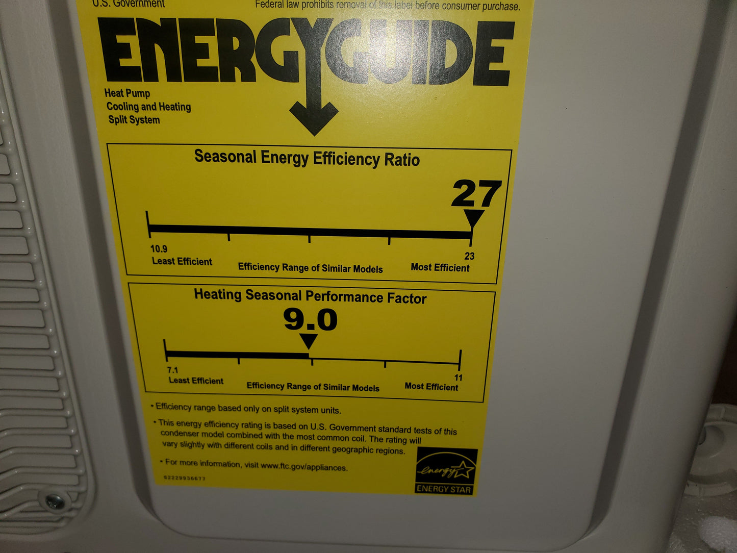 9,000 BTU Single-Zone Heat Pump DC Inverter Outdoor Mini-Split Unit; 27 SEER, 208-230/60/1, R-410A