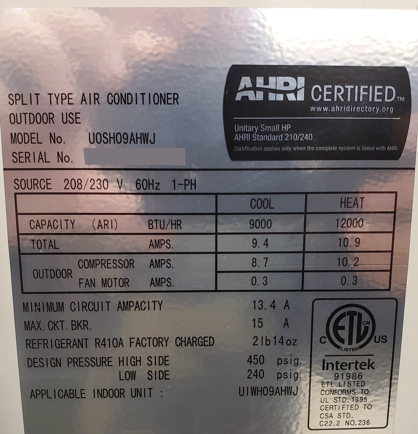 9,000 BTU Ultra Series Single-Zone Inverter Outdoor Mini-Split Heat Pump Unit