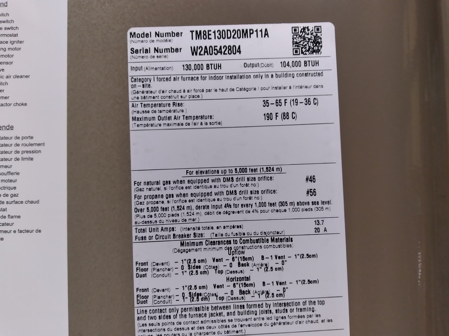 130,000 BTU Single Stage ECM Multi Position Natural Gas Furnace, 115/60/1, 80%
