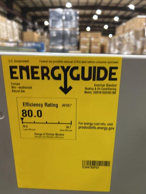 100,000 BTU Single Stage Down/Horiz PSC Induced Draft Gas Furnace, 80% 115/60/1 CFM:1600