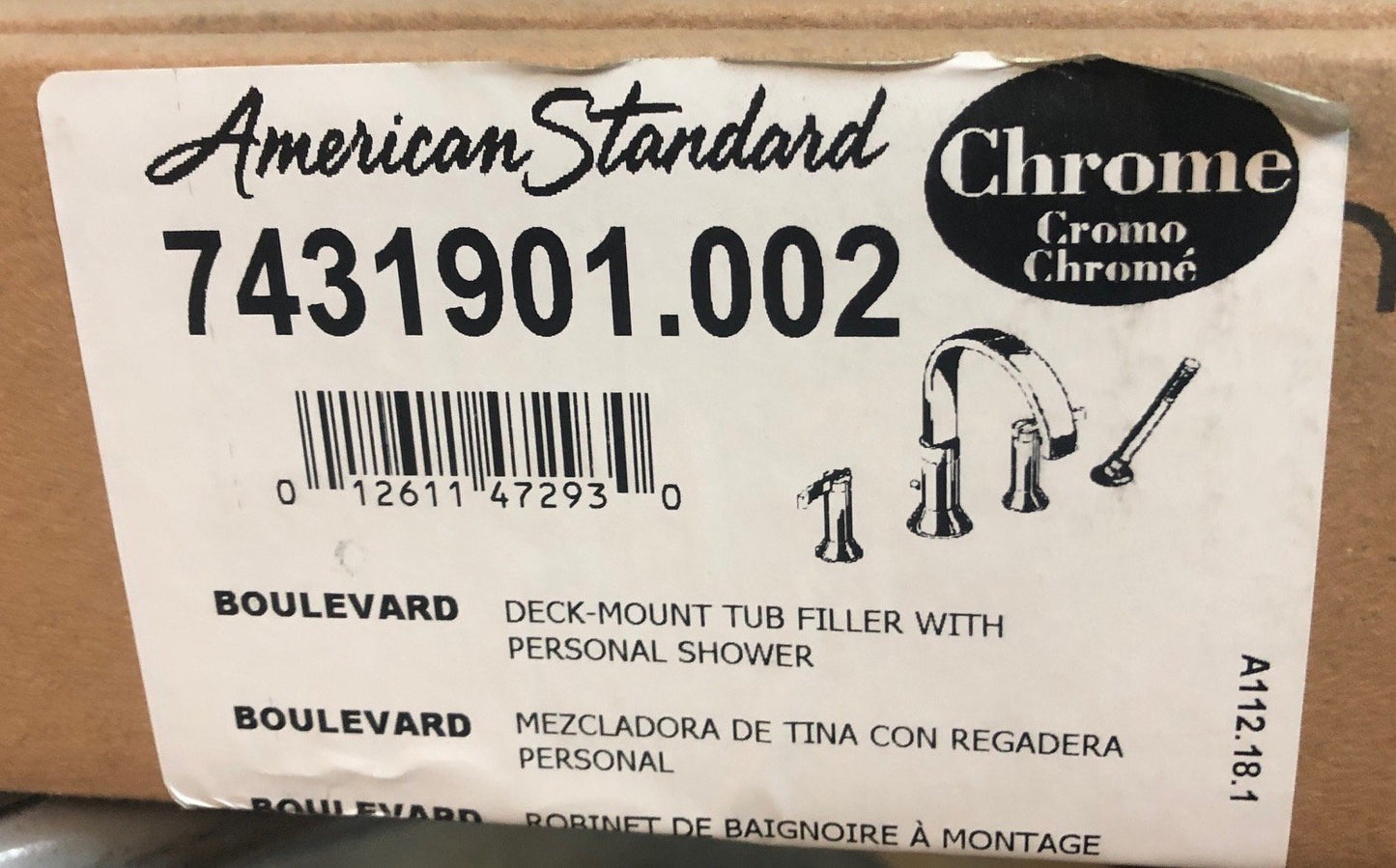 Boulevard Chrome Deck-Mount Tub Filler with Personal Shower