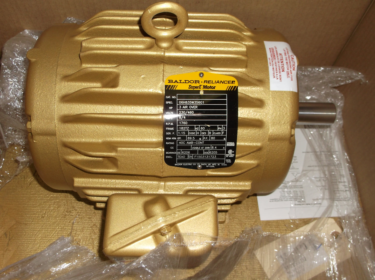 3HP SUPER-E PREMIUM-EFFICIENT INDUSTRIAL MOTOR 230-460/60/3 RPM 1760