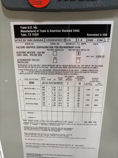 1.5 Ton Multiposition Fan Coil, Variable Speed, 208-230/60/1, 13-SEER