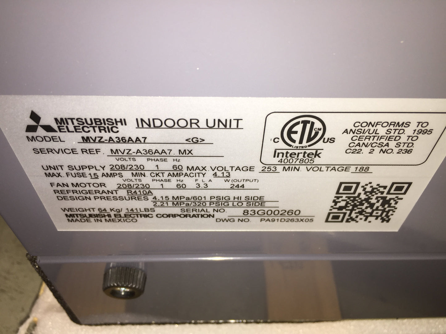 36,000 BTU Ducted Multi-Position Heat Pump Air Handler, 208-230/60/1 R-410A