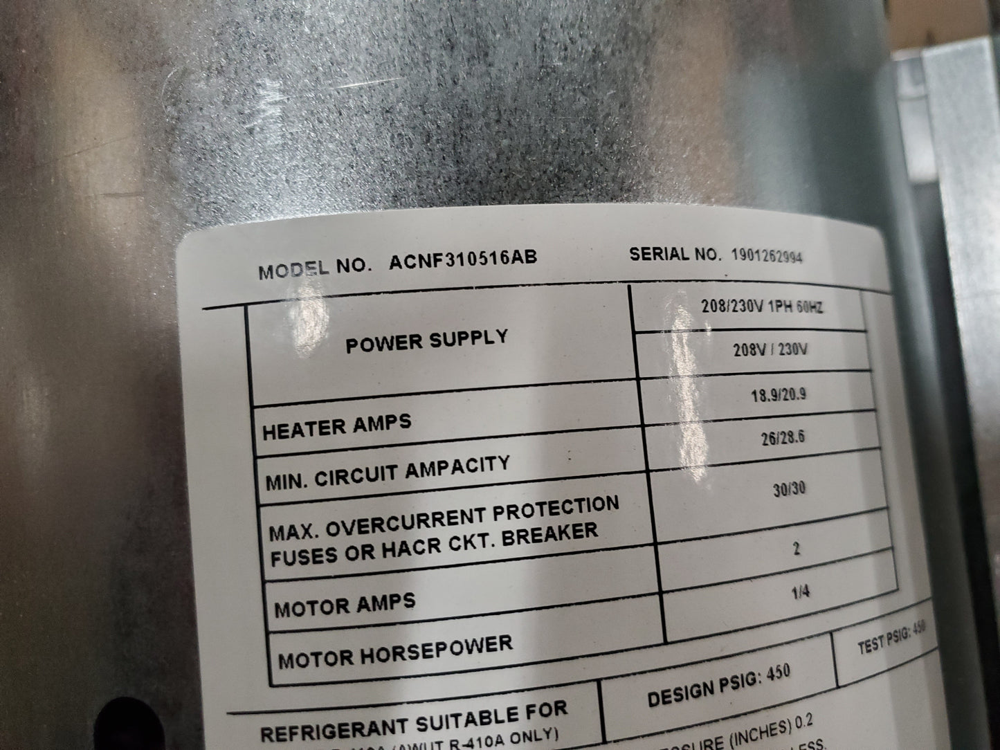 Fan coil horizontal de montaje en techo sin carcasa, de 2,5 toneladas, para aire acondicionado/HP, 5 W, 208-230/60/1 R22/R-410A