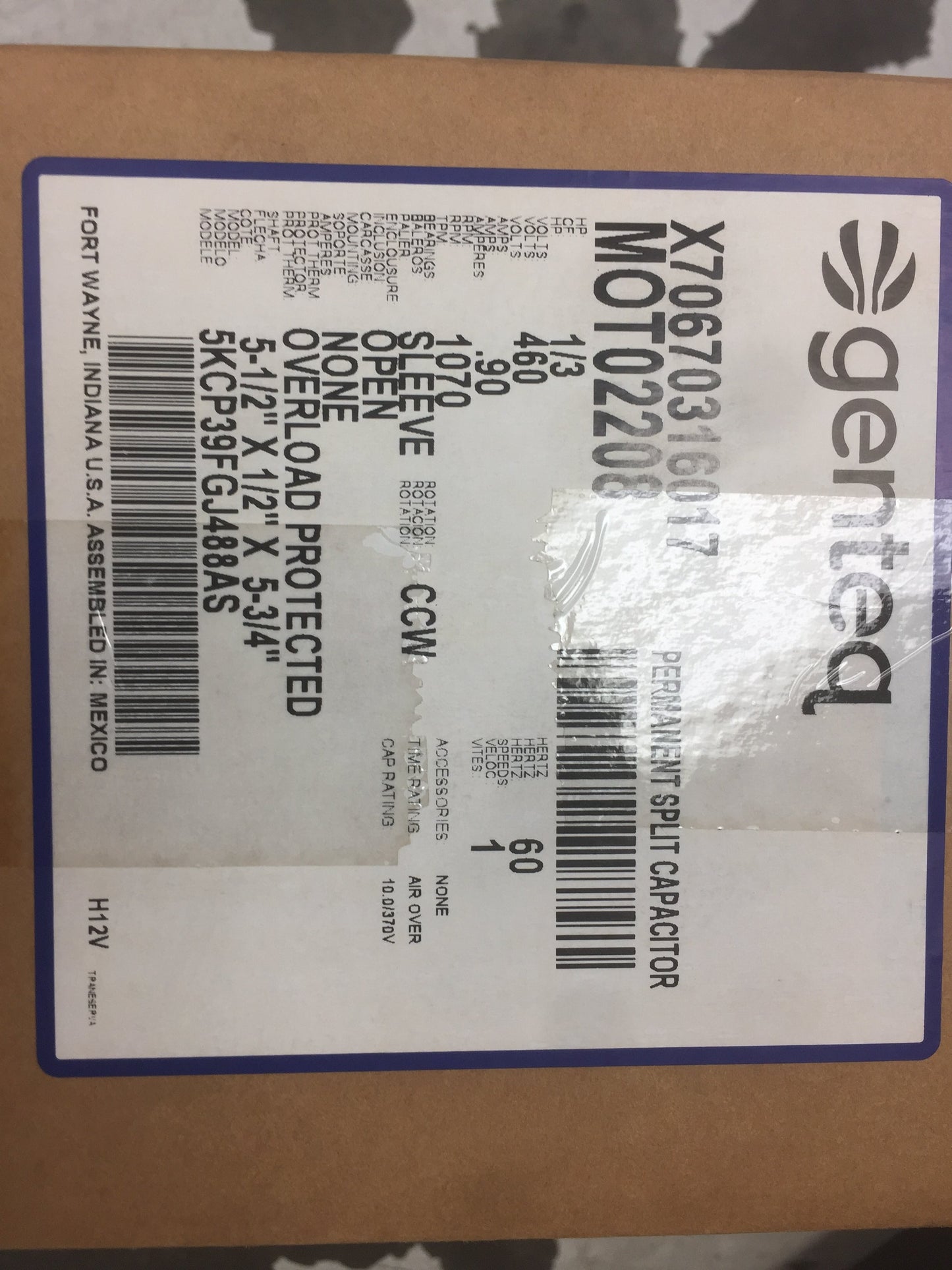 1/3HP Double Shaft Motor 460/60/1 1075 RPM 1 Speed