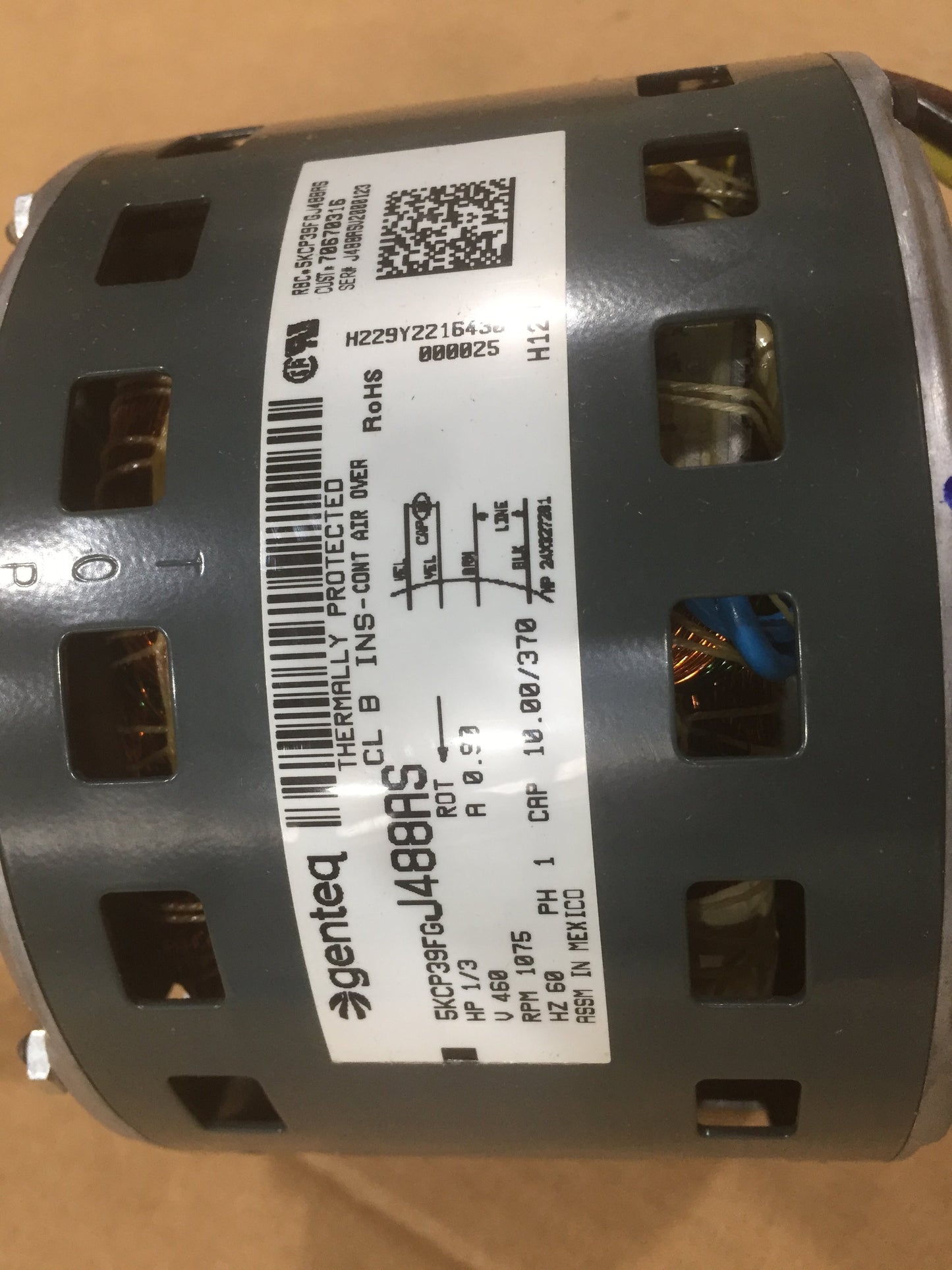 1/3HP Double Shaft Motor 460/60/1 1075 RPM 1 Speed