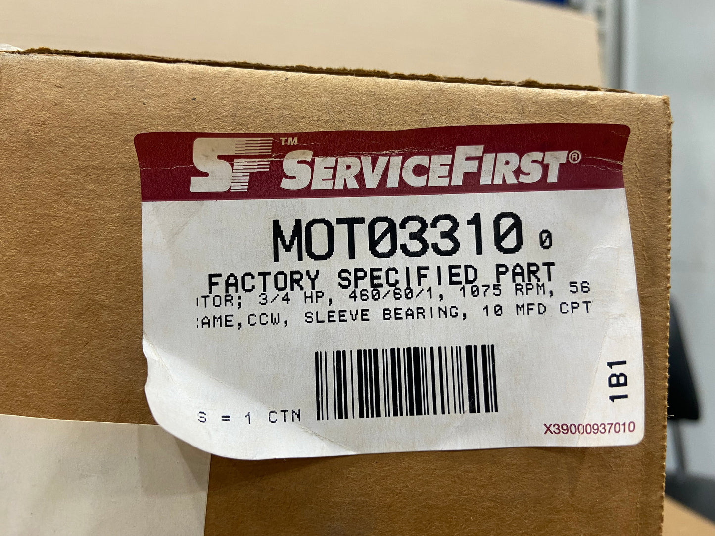 3/4 HP Electric Motor 208-230/460/60/1 1075 RPM 1 Speed