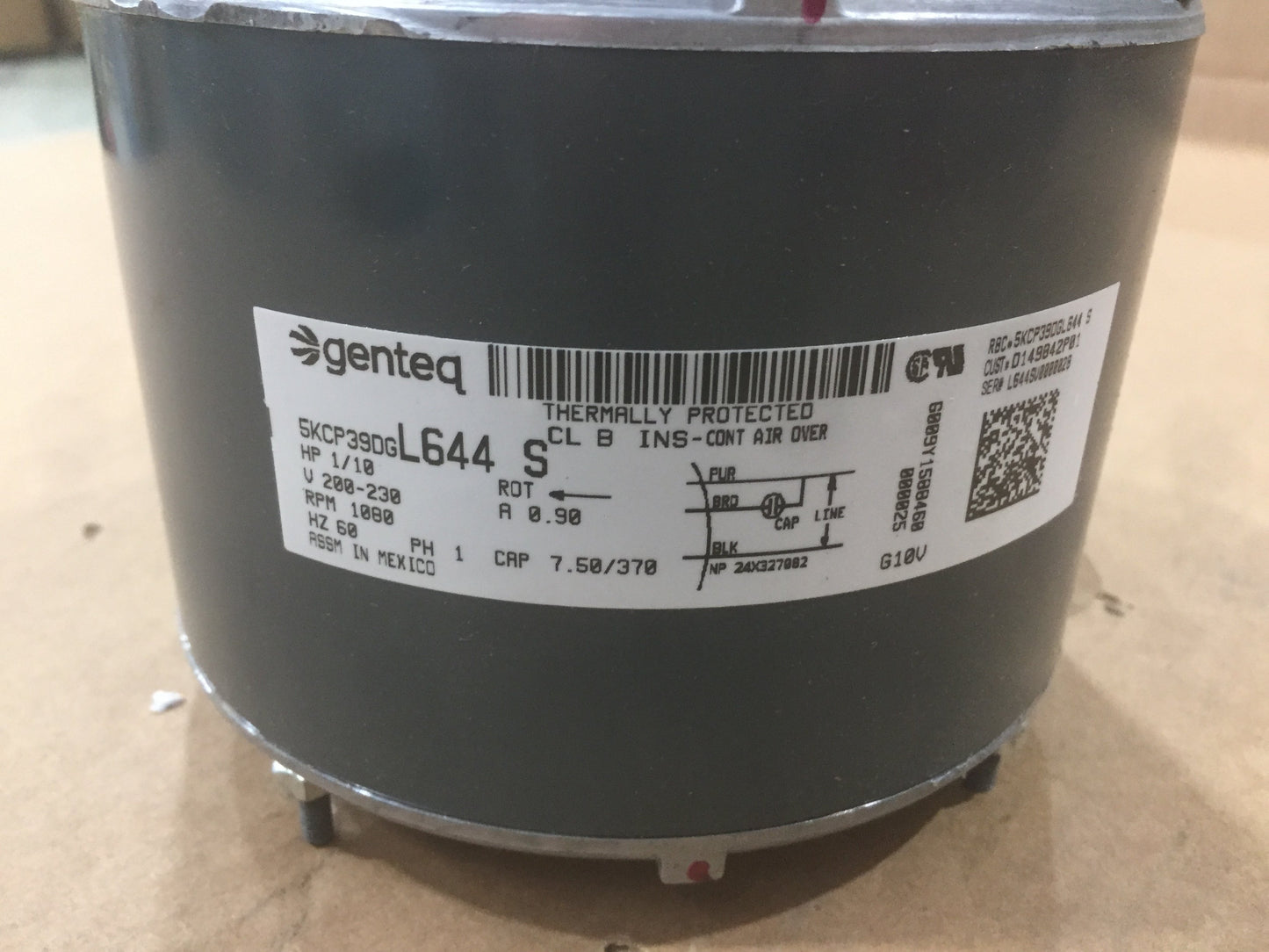 Motor de 1/10 HP, 200-230/60/1, 1080 RPM, 1 velocidad