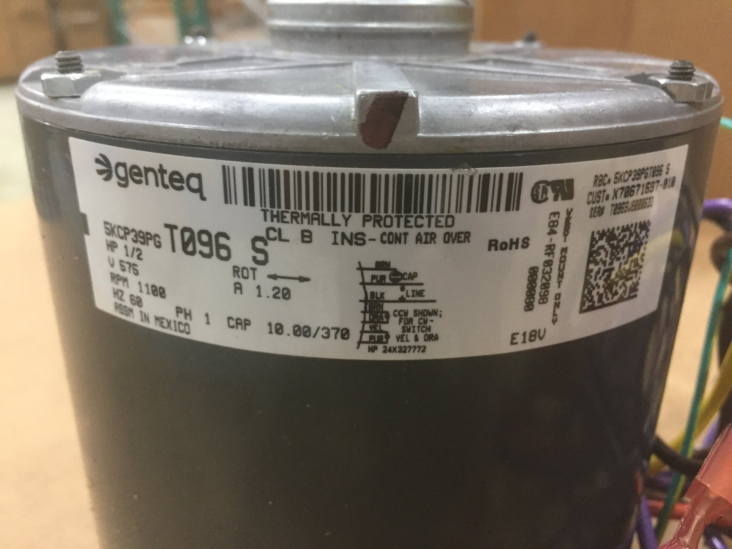 Motor eléctrico de 1/2 HP, 575/60/1, 1100 RPM, 1 velocidad