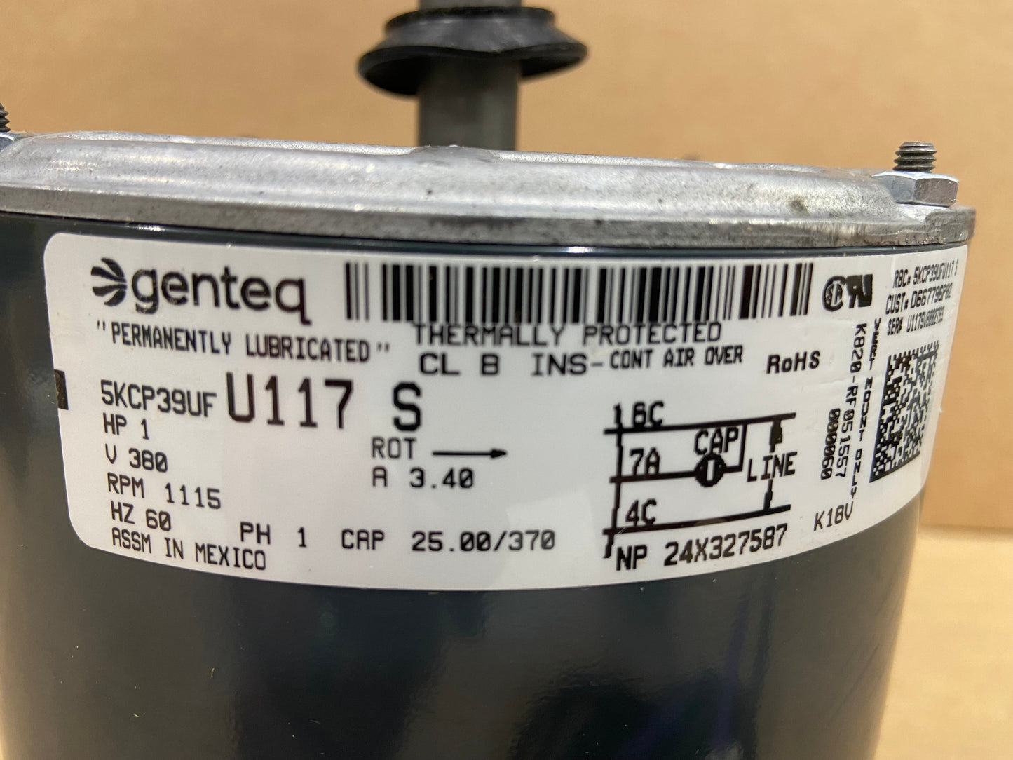 1 HP Blower Motor 380/60/1 1115 RPM 1 Speed