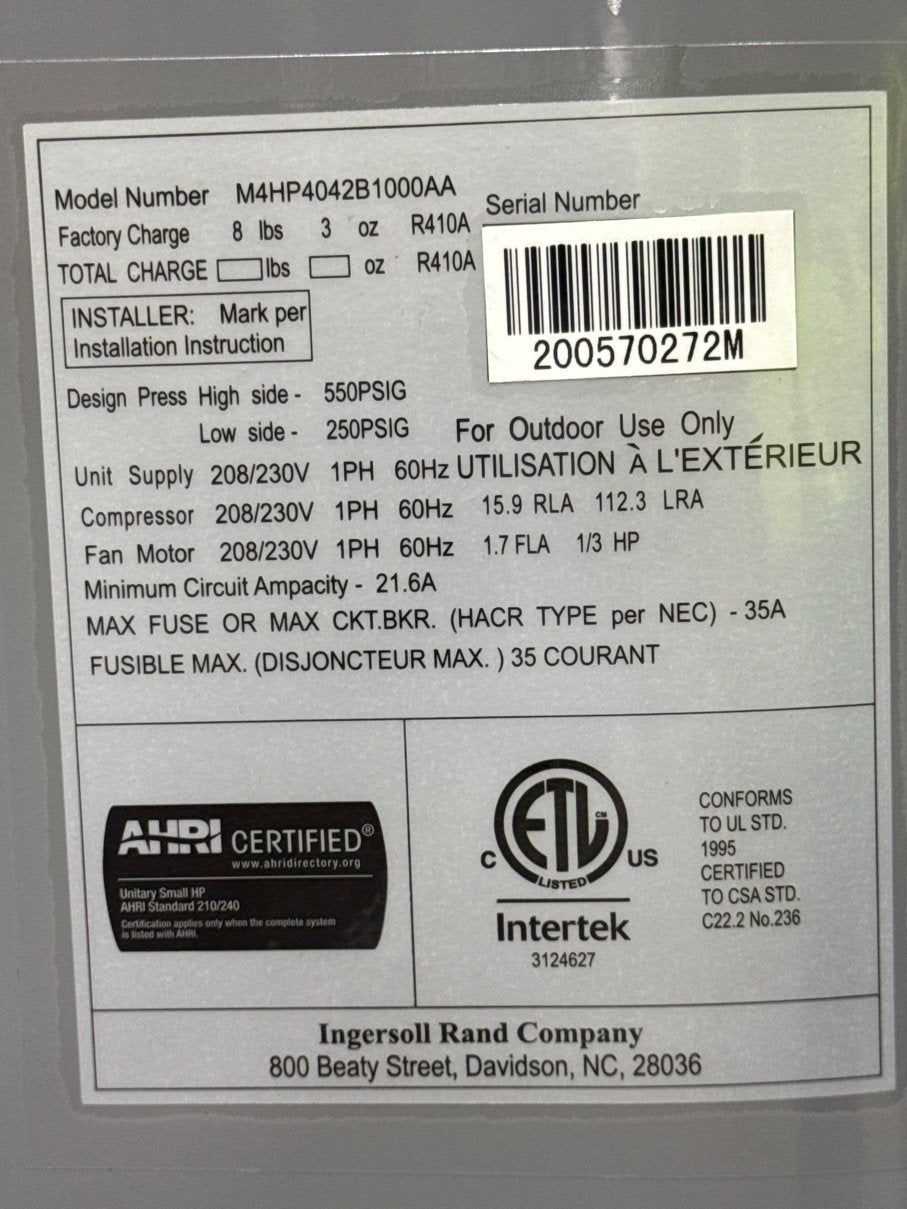 3.5 Ton Split-System Heat Pump 208-230/60/1 R-410A 14 Seer