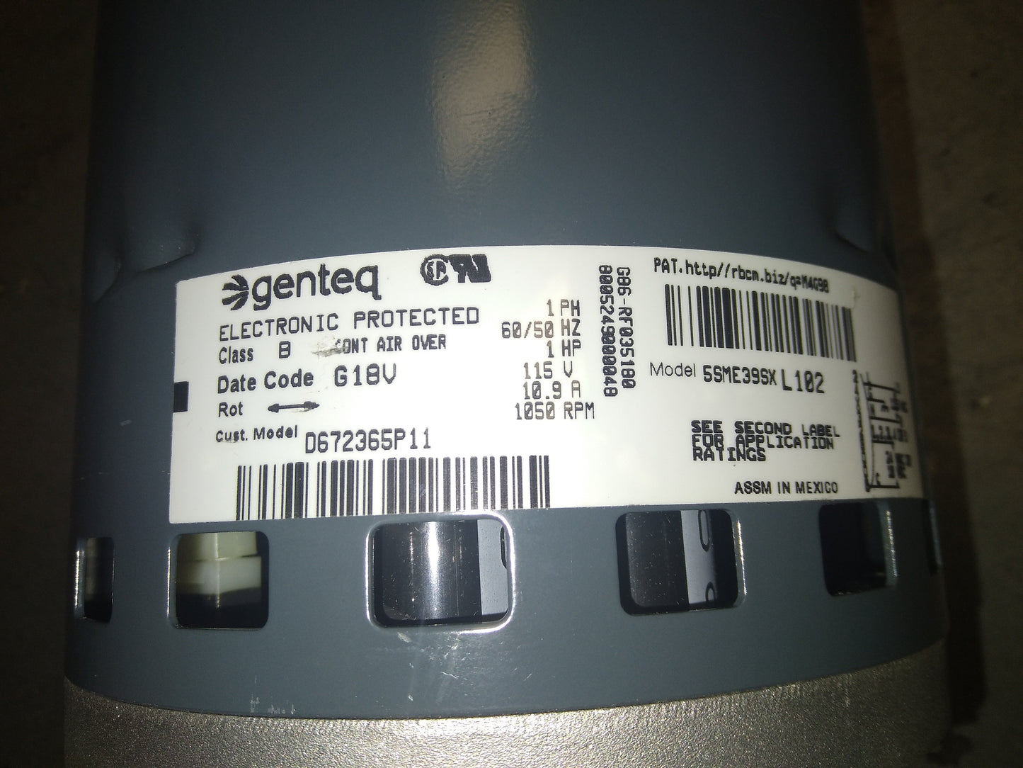 1HP ECM Constant Torque Blower Motor 115/60-50/1 RPM:1050/1 Speed