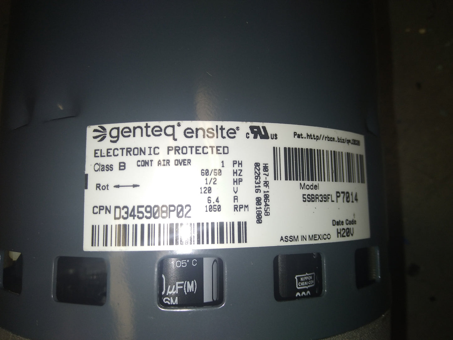 1/2HP Ensite Constant Torque Programmed Blower Motor 120/60-50/1 RPM:1050/Variable Speed