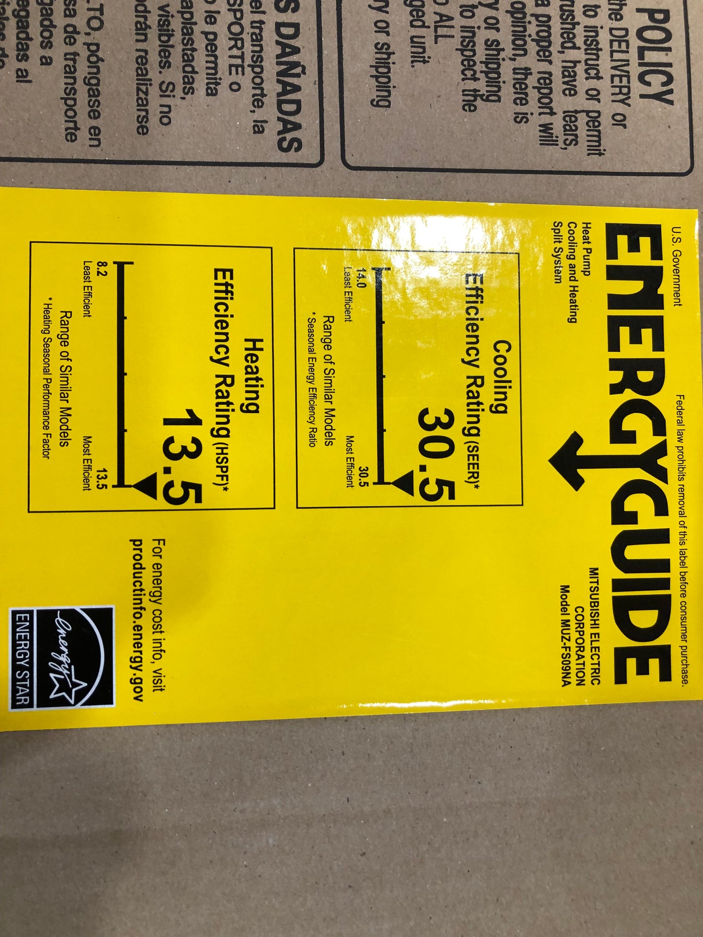 9,000 BTU Single-Zone Outdoor Mini-Split Heat Pump, 30.5 SEER 208-230/60/1 R-410A