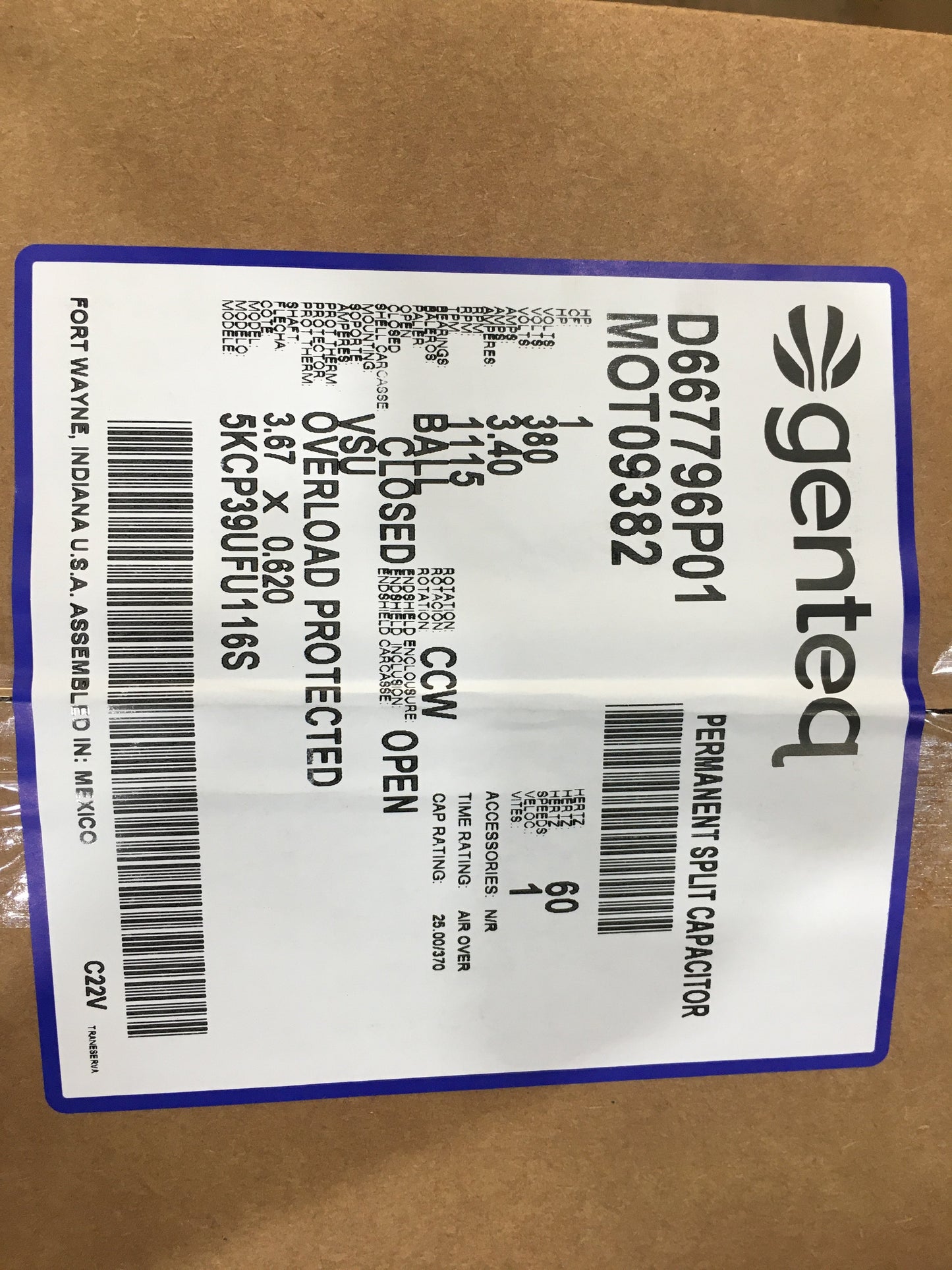 1 HP Direct Drive Blower Motor 380/60/1 RPM 1115 1 Speed
