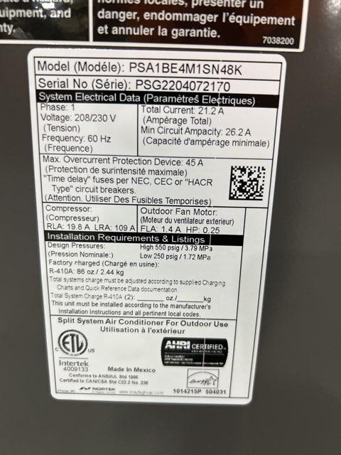 4 Ton Split-System Air Conditioner; 208-230/60/1, R-410A, 14 SEER