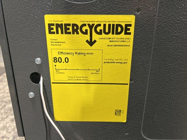 60,000 Btu Single-Stage Nine-Speed ECM Upflow/Horizontal Natural Gas Furnace 80% 115/60/1 CFM 1200