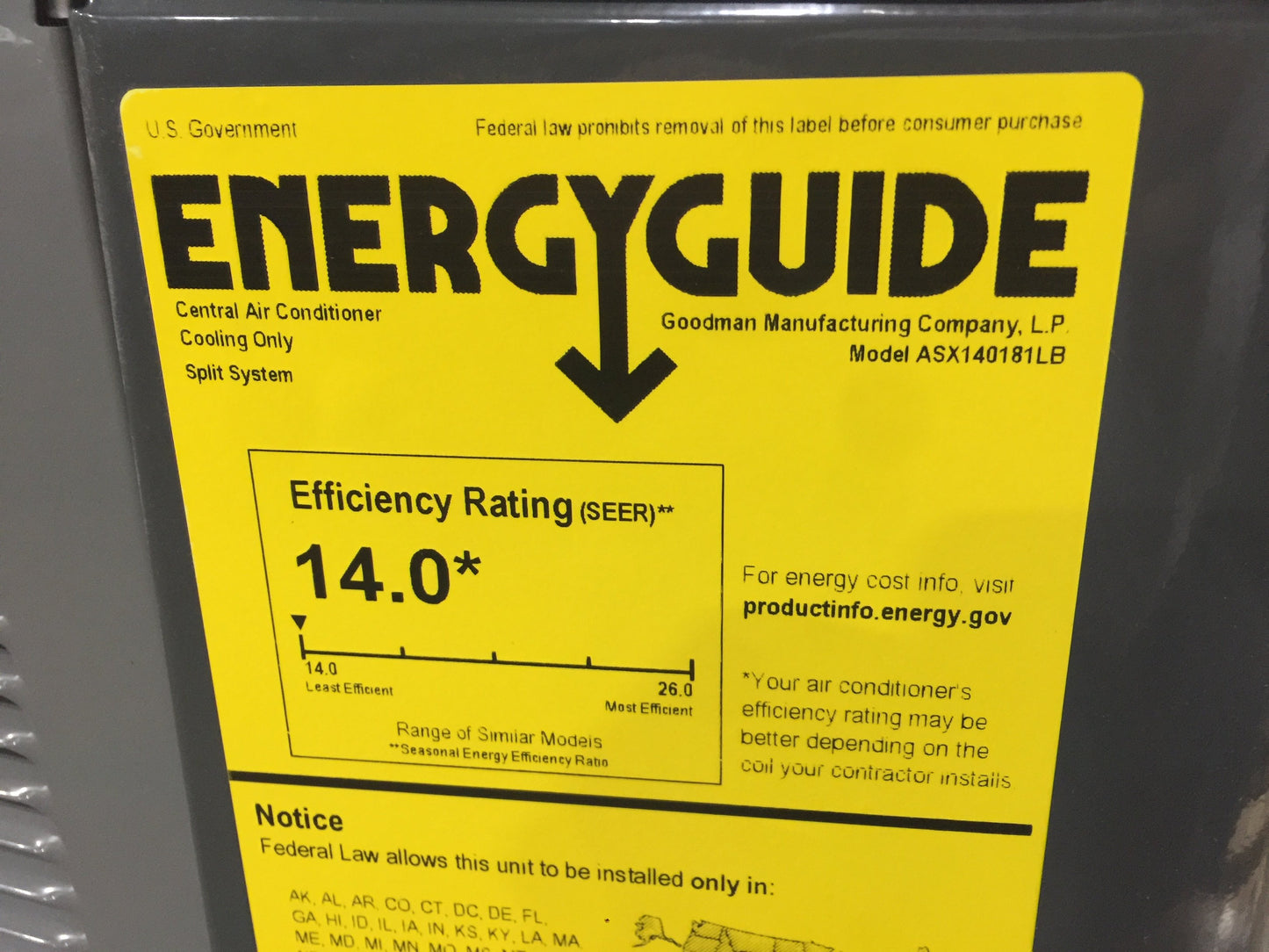 1.5 Ton Split System Air Conditoner, 208-230/60/1, R-410A, 14 Seer