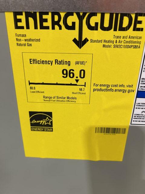100,000 Btu 2 Stage Downflow/Horizontal Natural Gas Furnace, 96% Afue, 120/60/1, Cfm: 1872