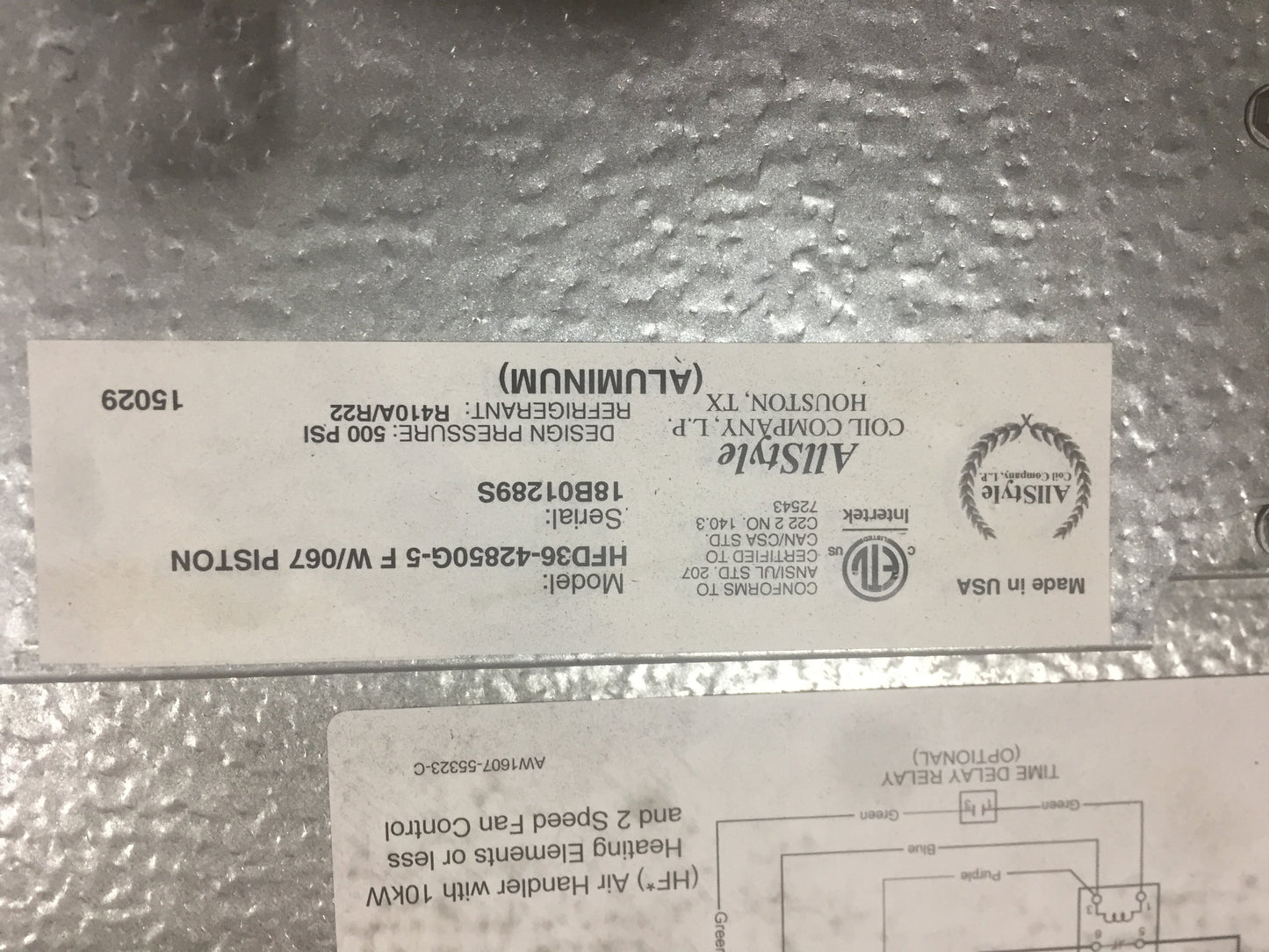 3.5 Ton AC/HP Horizontal Ceiling Mounted Fancoil With 5Kw Heat 208-230/60/1